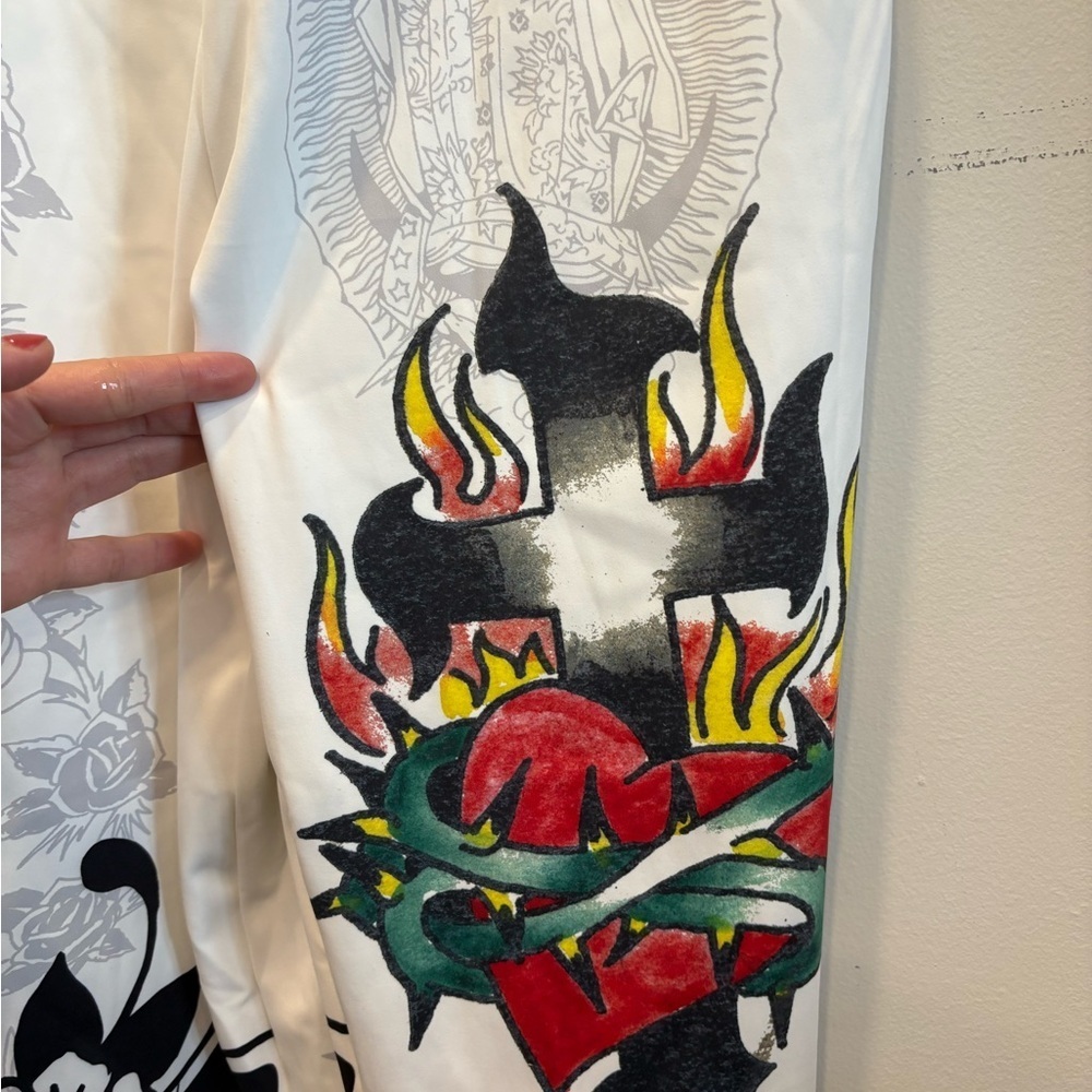 ED HARDY 2x NWT sacred heart graphic covered jumpsuit skin tight white - Picture 6 of 16